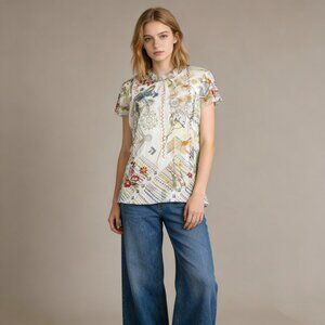 NWOT Johnny Was Merida Mesh Floral Flowers Sheer Embroidered Blouse Top Size S